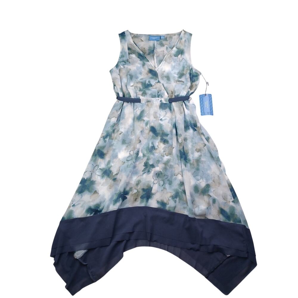 Simply Vera Vera Wang Asymmetric Dress Size M Blue Watercolor Sleeveless Flowy - Picture 4 of 12
